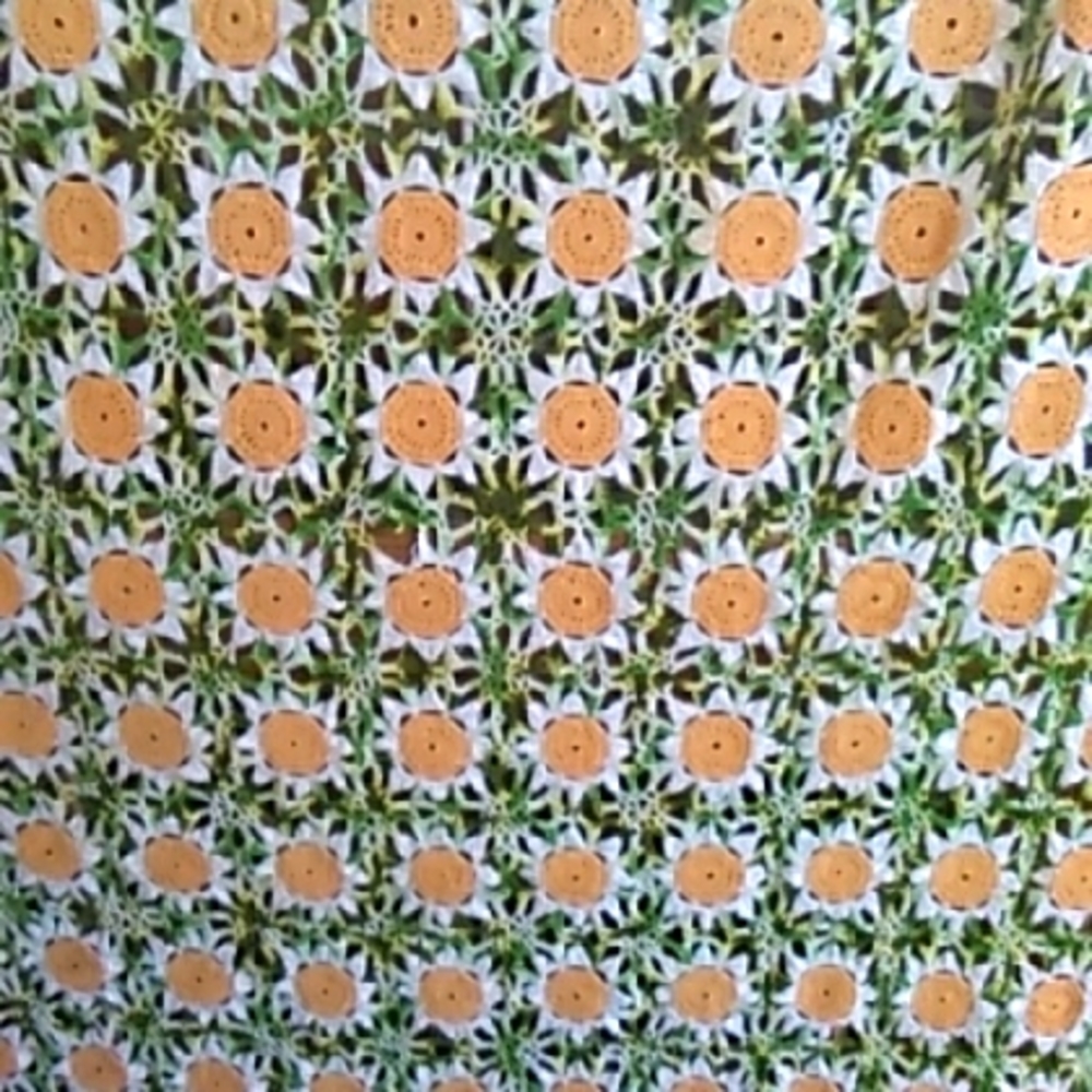 Crochet knit afghan, 70"X70", orange/yellow/lime/white